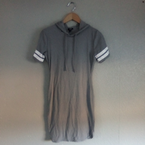 Gray Hooded Dress with White Stripes - Picture 1 of 3